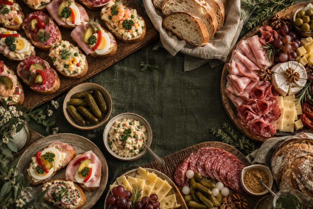 Firemní catering - mísy s lahůdkami a čerstvými potravinami